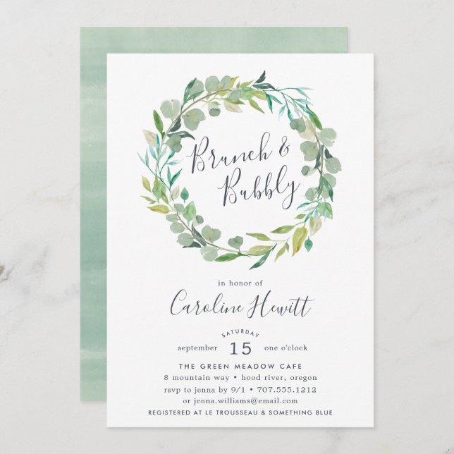 Eucalyptus Wreath Brunch & Bubbly Invitación (Anverso / Reverso)