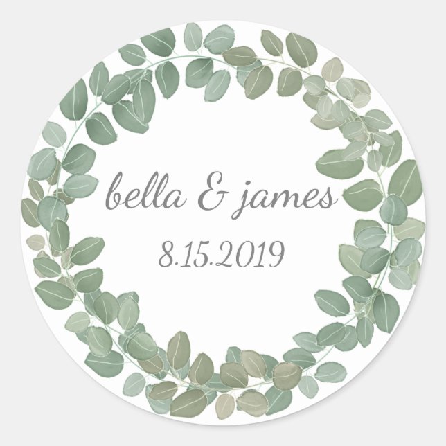 Eucalyptus Wreath Classic Round Pegatina (Anverso)