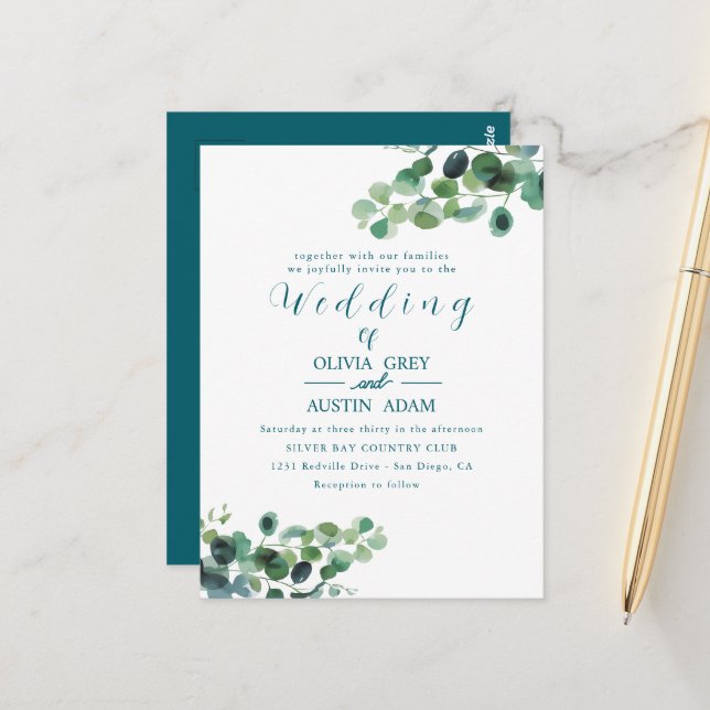 Eucalyptus Wreath | Invitación a la boda acuarela (Anverso/Reverso In Situ)