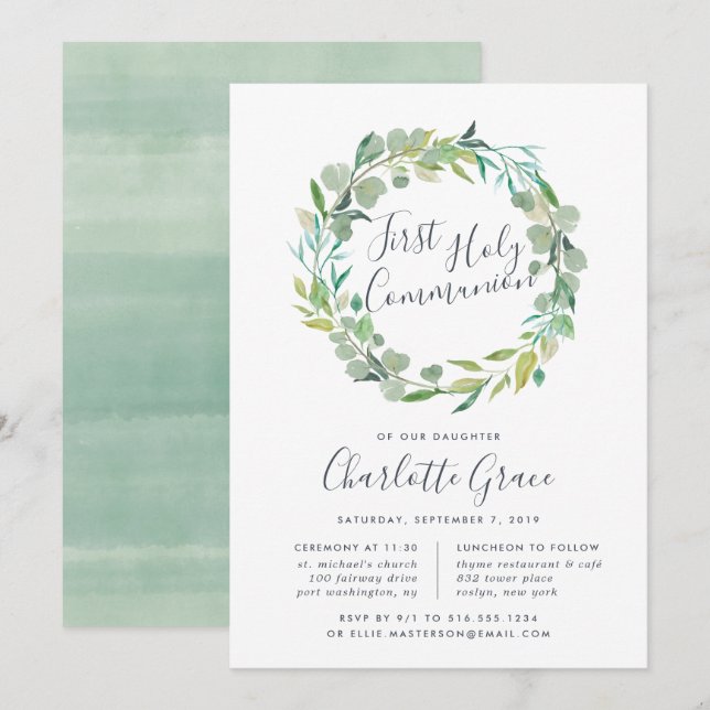 Eucalyptus Wreath Primera Invitación de la Santa C (Anverso / Reverso)