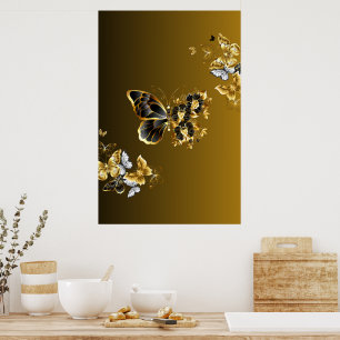 Eufonía dorada - Arte de mariposa negra y dorada