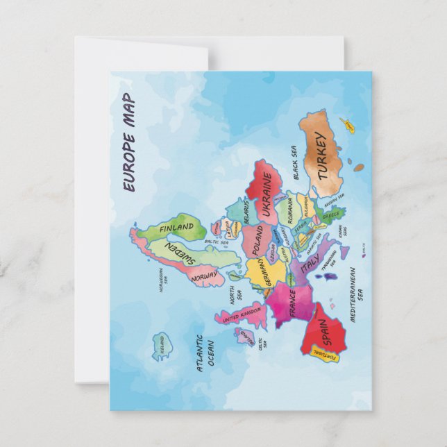 Europa Map acuarela arte Tarjeta plana (Anverso)