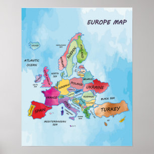 Europa Mapa arte de color del agua