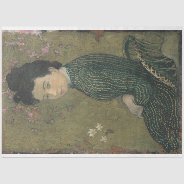 Eva Meurier en un papel verde en la desfiguración  (Anverso)