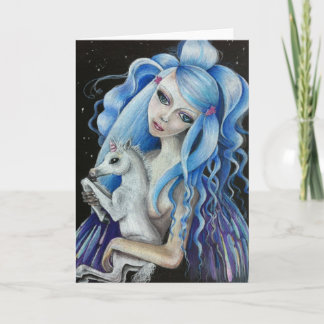 Evangeline y tarjeta de felicitaciones en blanco