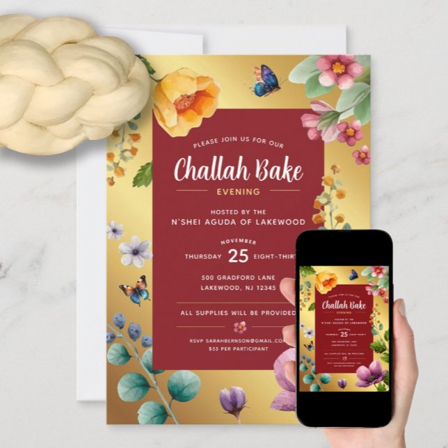 Evento Challah Bake Elegante Invitación Floral (Subido por el creador)