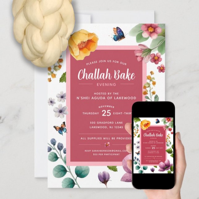Evento Challah Bake Invitación floral (Subido por el creador)