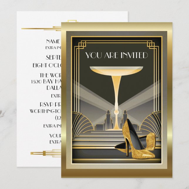 Evento de Gala Contemporánea Deco 3 Invitación (Anverso / Reverso)