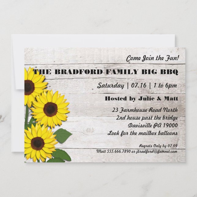 Evento fiesta Sunflowers Invitaciones Rústicas (Anverso)