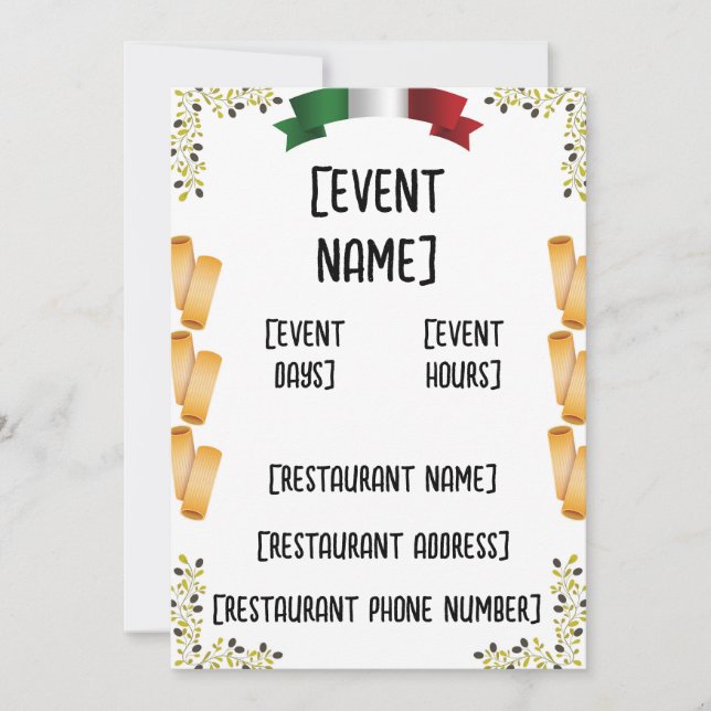 Eventos de restaurante italiano e invitaciones de  (Anverso)