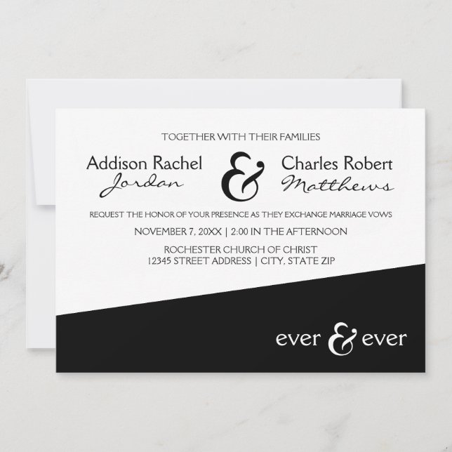 Ever & Ever Ángulo Negro - Invitación de Boda (Anverso)