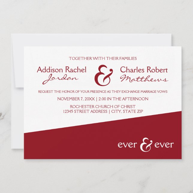 Ever & Ever Borgoña Ángulo - Invitación de Boda (Anverso)