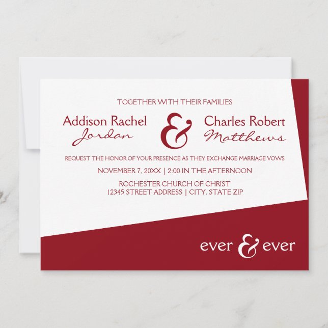 Ever & Ever Borgoña Ángulo - Invitación de Boda (Anverso)