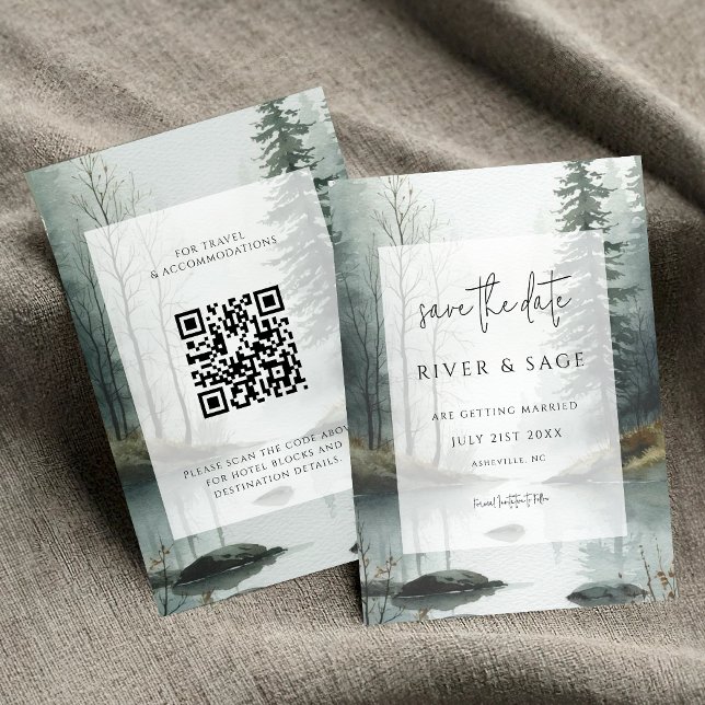 Evergreen Mist | Rustic Forest QR Save the Date (Subido por el creador)