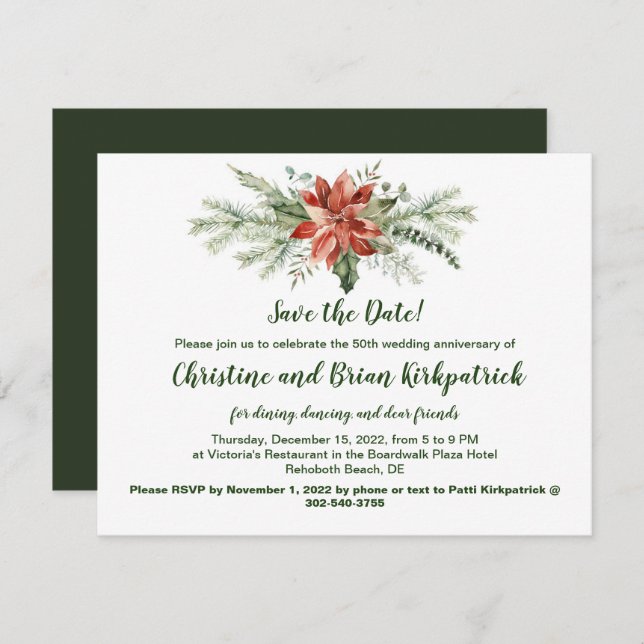 Evergreen Red Poinsettia Navidades - Patti K RSVP (Anverso / Reverso)