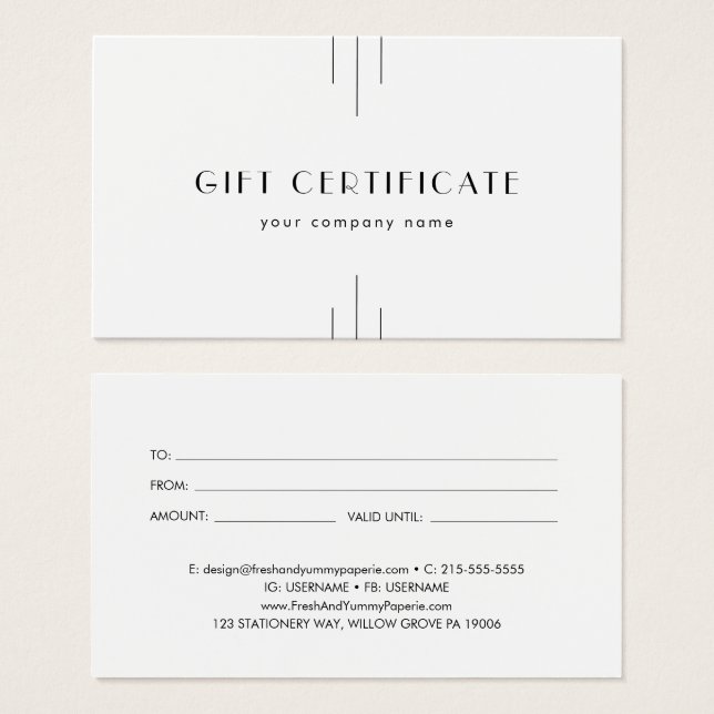 EVERLY Art Deco Minimal Business Gift Certificate (Anverso y reverso)
