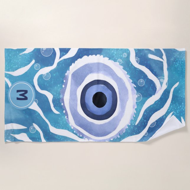 Evil Eye Blue Modern Beach Toalla (Anverso)