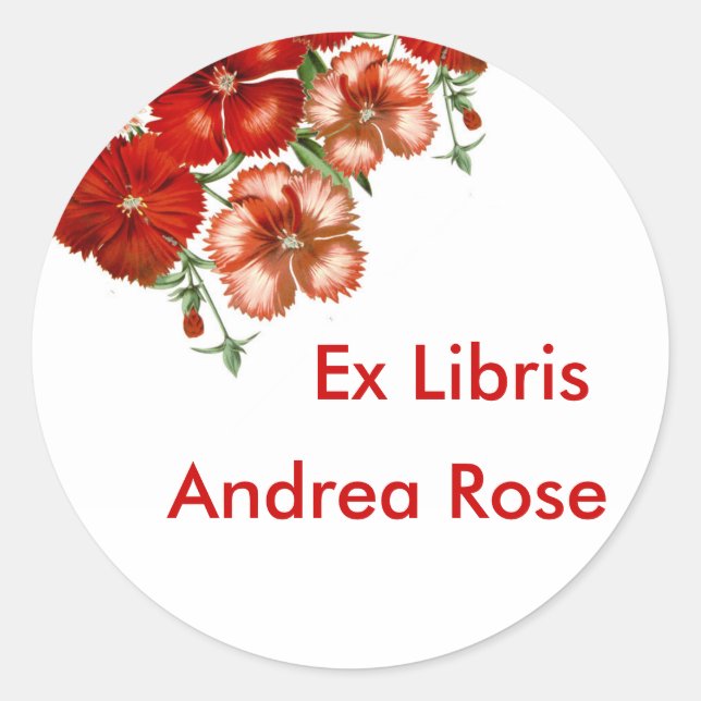 Ex Libris Bookplate Pegatina de Carnación Roja (Anverso)