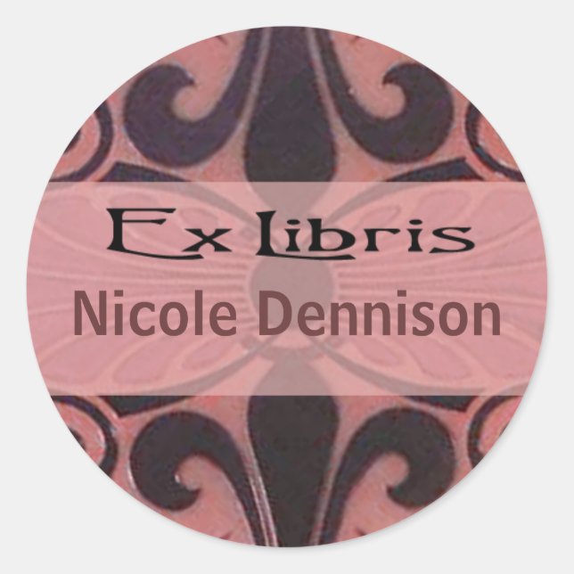 Ex Libris Bookplate Pegatina (Tilo coral) (Anverso)
