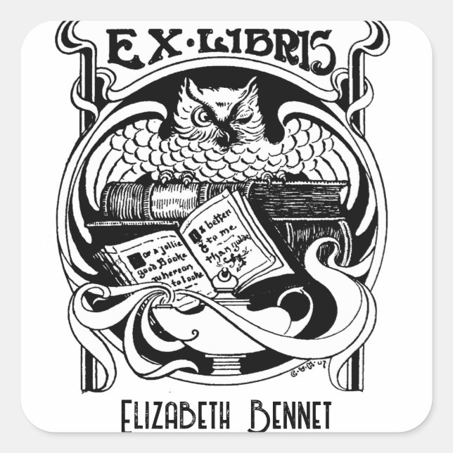 Ex Libris de búho de etiqueta de libro (Anverso)