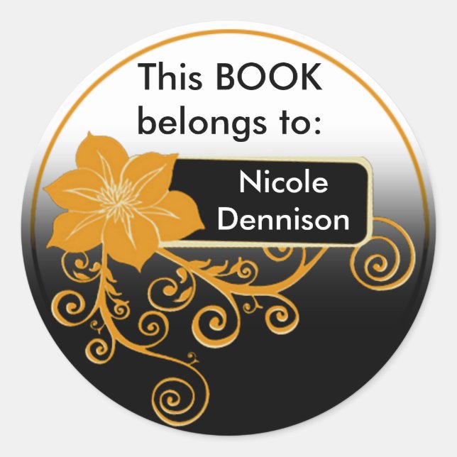 Ex Libris Pegatina (naranja floral) (Anverso)