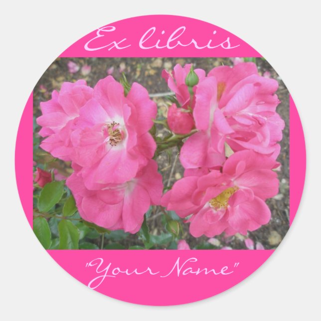 Ex libris Pink Roses Pegatinas (Anverso)