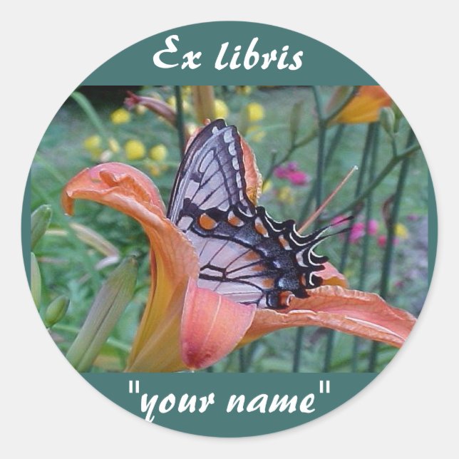 Ex libris Swallowtail Pegatinas mariposa Personali (Anverso)