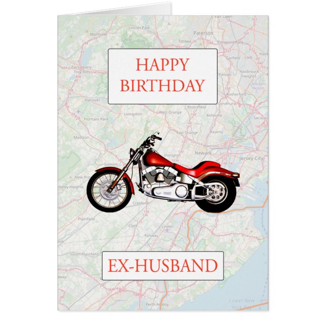 Ex-Marido Mapa y Motociclismo Cumpleaños (Frente)