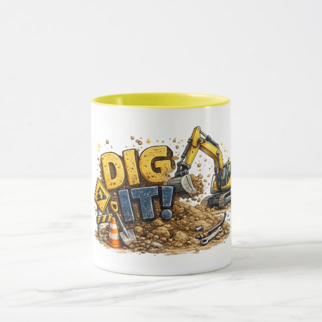 ¡Excava! Taza divertida de excavadora de construcc (Centro)