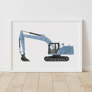 Excavadora Azul Decoración Habitación Niños Constr