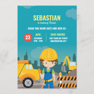 Excavadora de invitación de cumpleaños de construc