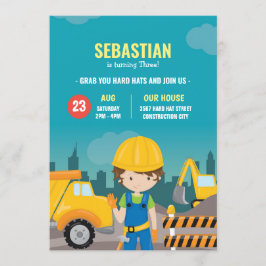 Excavadora de invitaciones de cumpleaños de constr
