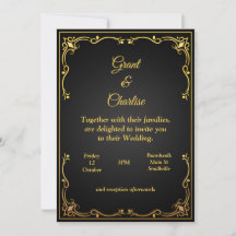 Excelente invitación a la boda, oro y negro