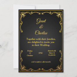 Excelente invitación de boda, oro y negro