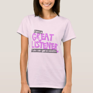 Excelente oyente señoras camiseta púrpura rosa