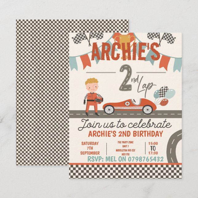 Excitantes invitaciones para autos de carrera (Anverso / Reverso)