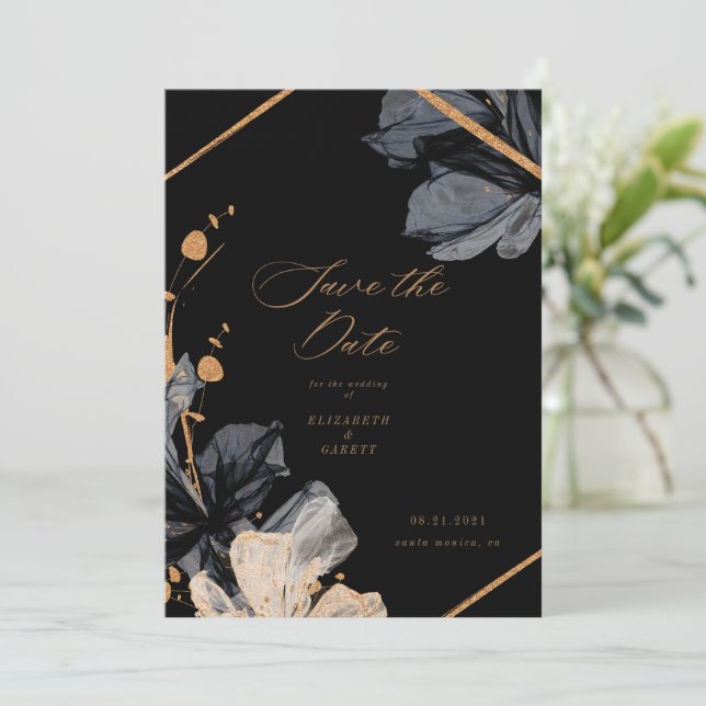 Exclusivo Gold Black Floral Guardar La Tarjeta De  (Anverso de pie)