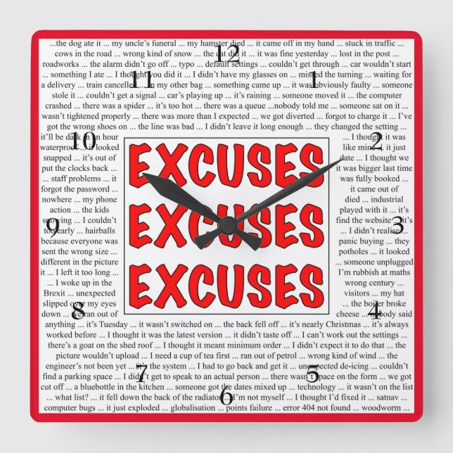 Excuses Excuses Excusa El Reloj De Pared (Anverso)