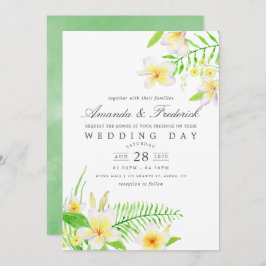 Exótica acuarela Frangipani Invitación a la boda f
