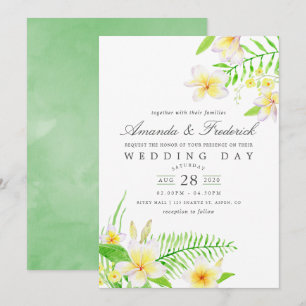 Exótica acuarela Frangipani Invitación a la boda f