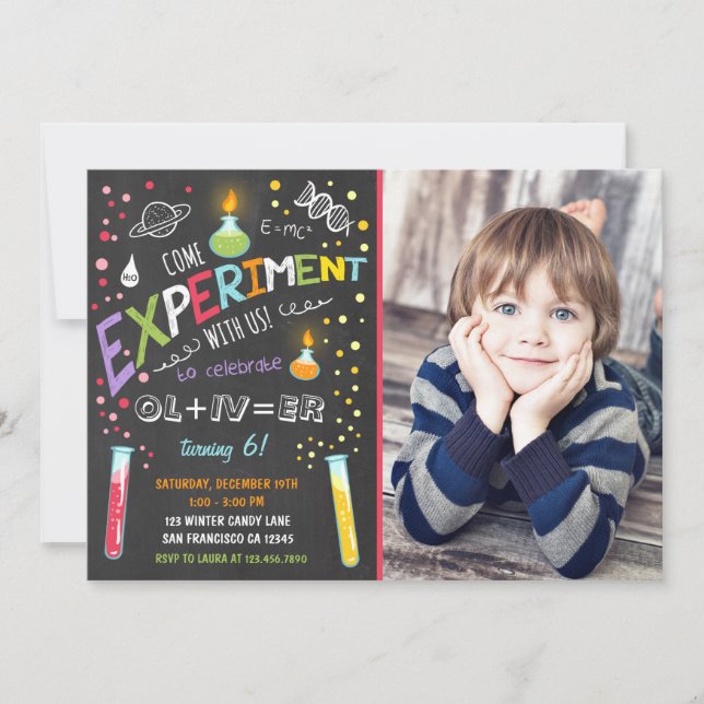 Experimento científico Invitación al cumpleaños (Anverso)