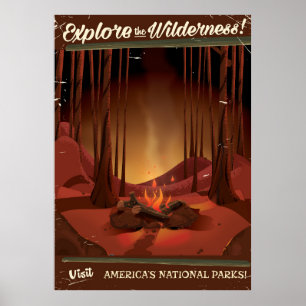 ¡Explora la naturaleza! Póster de fogata de campam