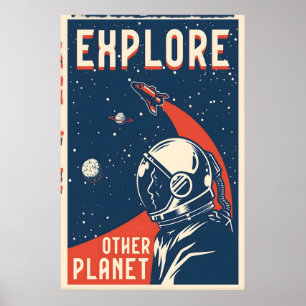 Explorar el cartel de impresión de viaje espacial 
