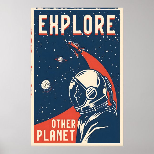 Explorar el cartel de impresión de viaje espacial  (Frente)