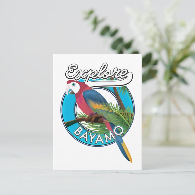 Explorar postal de logotipo retro de Hawái (Anverso de pie)