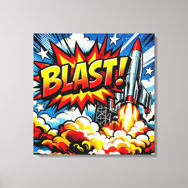 ¡EXPLOSIÓN! Arte Pop Retro de Cohete en Explosión (Anverso)