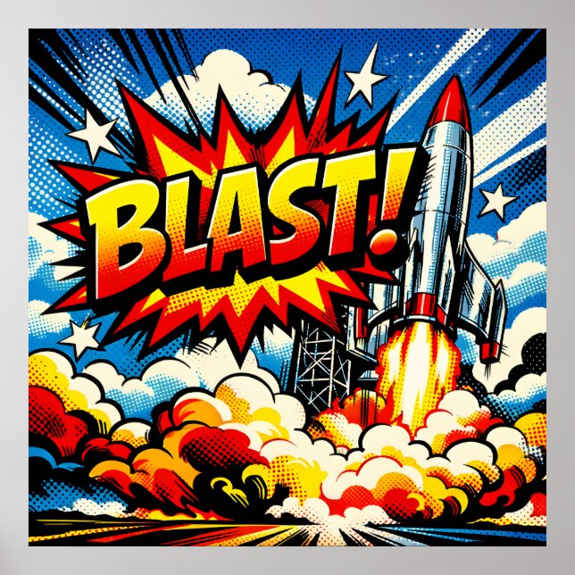 ¡EXPLOSIÓN! Cohete de Arte Pop Retro (Frente)