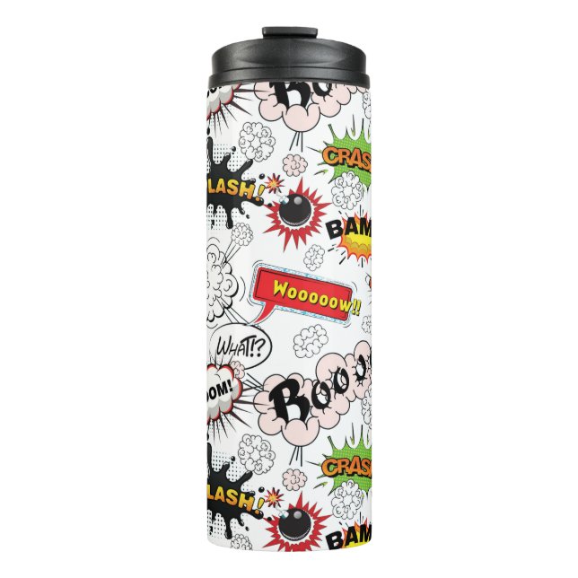 Explosión de arte pop de cómic retro en vaso térmi (Anverso)