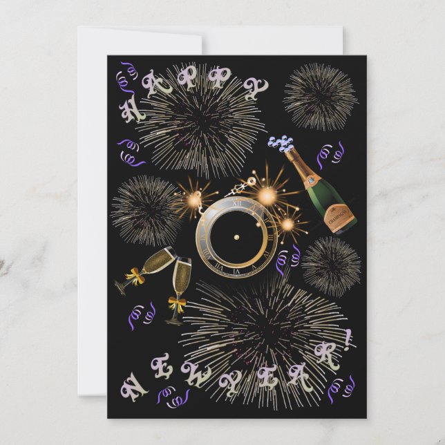 Explosión de invitaciones de reloj de Año Nuevo (Anverso)