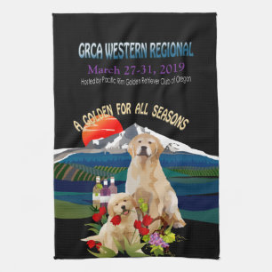 Exposición canina del golden retriever o toalla d